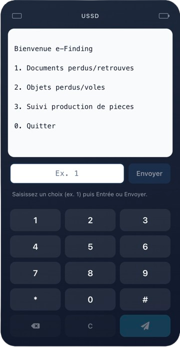 Menu USSD e-Finding : documents perdus, objets, suivi DGSN